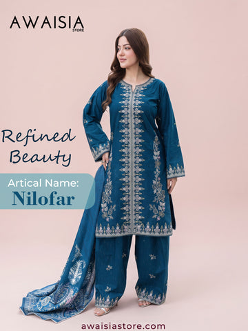 ZW006 - Peacock Blue Embroidered 3 Piece Suit