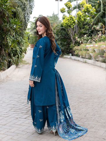 ZW006 - Peacock Blue Embroidered 3 Piece Suit