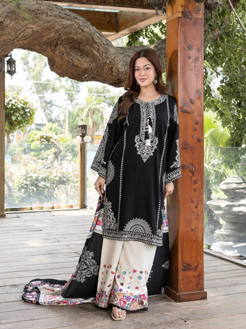 ZW010 - Black Embroidered 3 Piece Suit