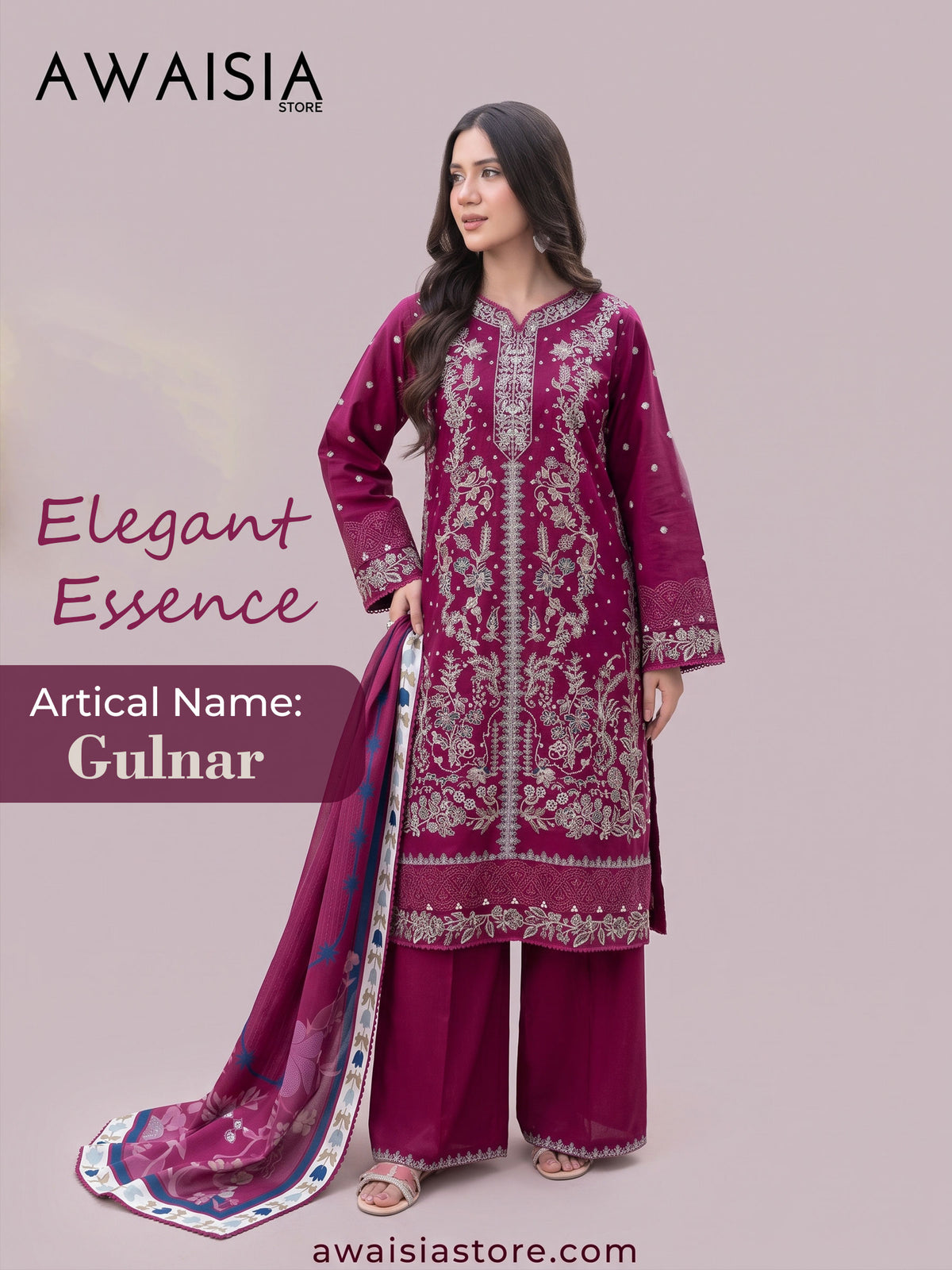 ZW004 - Magenta Embroidered 3 Piece Suit