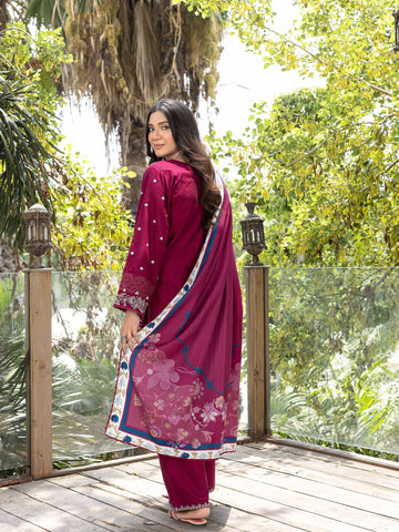ZW004 - Magenta Embroidered 3 Piece Suit