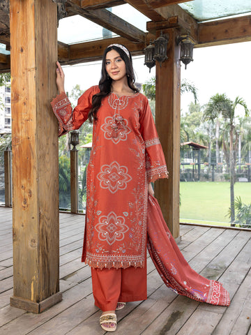 ZW013 - Rust Orange Embroidered 3 Piece Suit
