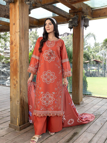 ZW013 - Rust Orange Embroidered 3 Piece Suit