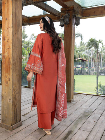 ZW013 - Rust Orange Embroidered 3 Piece Suit