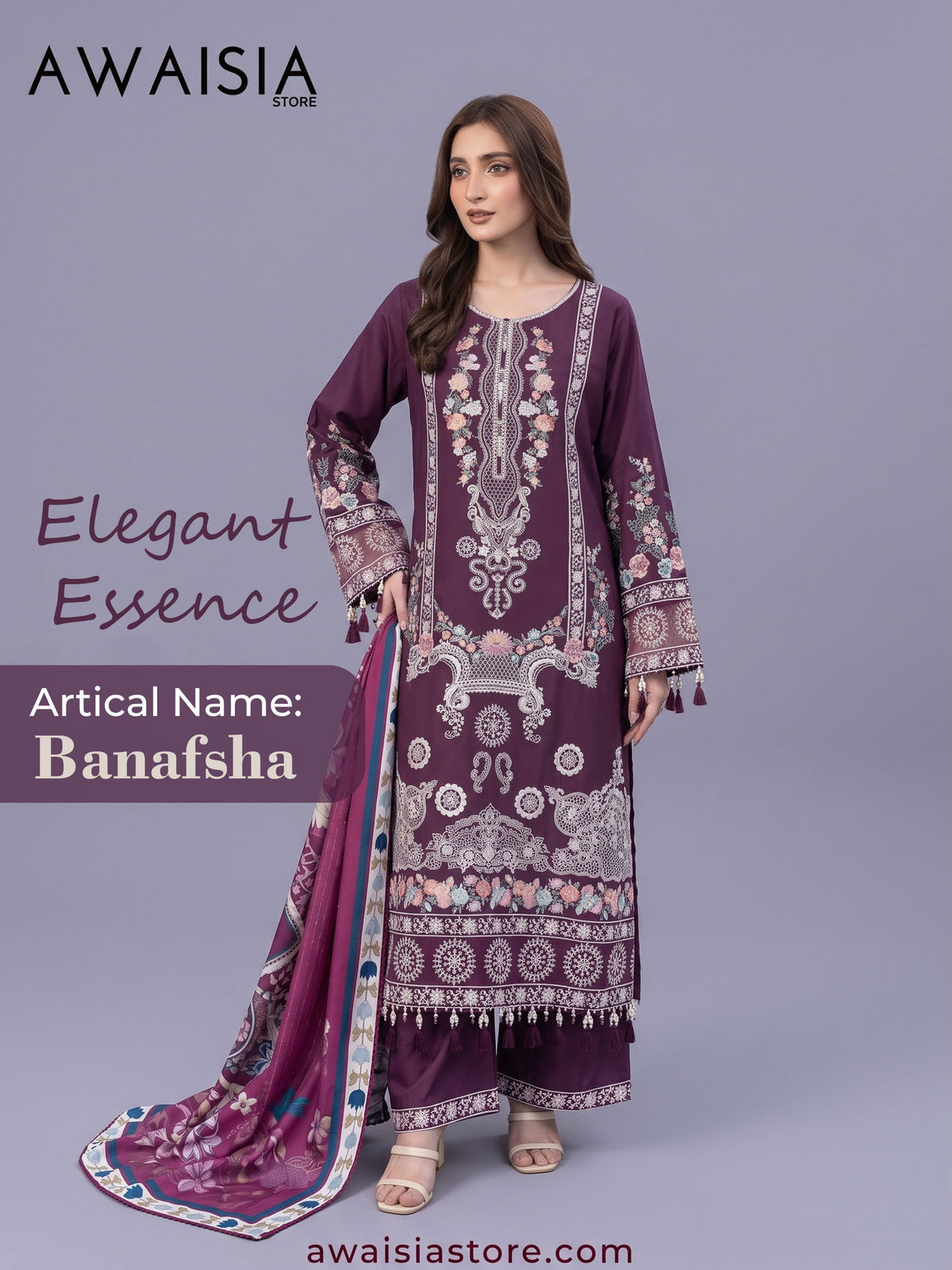 ZW001 - Plum Purple Embroidered 3 Piece Suit