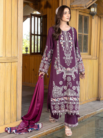 ZW001 - Plum Purple Embroidered 3 Piece Suit