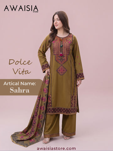 ZW010 - Mustard Brown Embroidered 3 Piece Suit