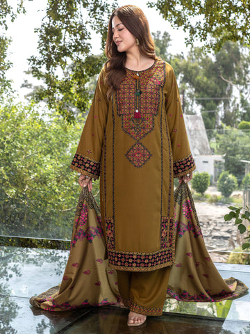 ZW010 - Mustard Brown Embroidered 3 Piece Suit