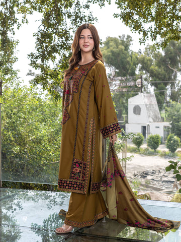 ZW010 - Mustard Brown Embroidered 3 Piece Suit
