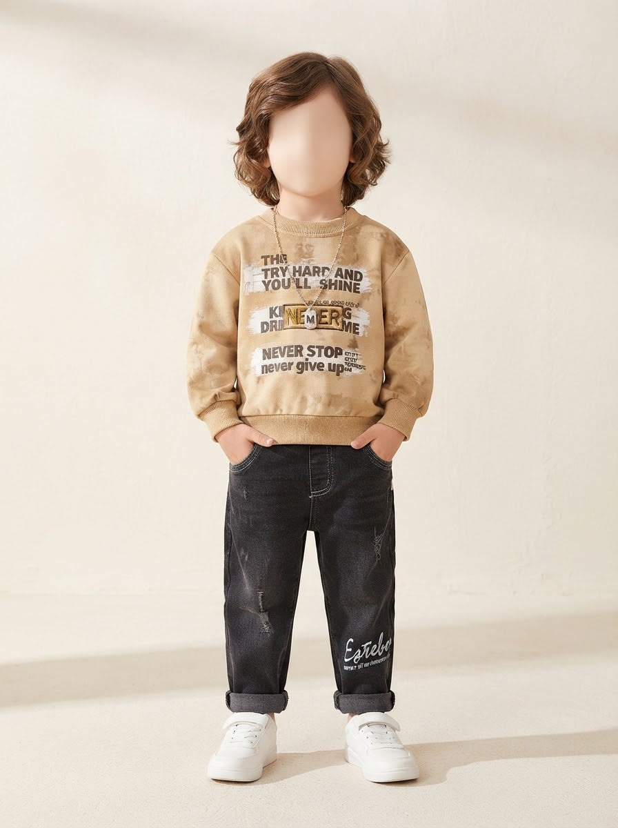 Boys Slogan Sweatshirt & Black Jeans Set - 1 to 4 Years