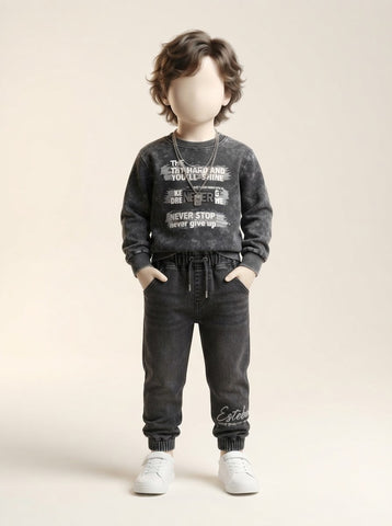 Boys Slogan Sweatshirt & Black Jeans Set - 1 to 4 Years