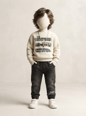 Boys Slogan Sweatshirt & Black Jeans Set - 1 to 4 Years