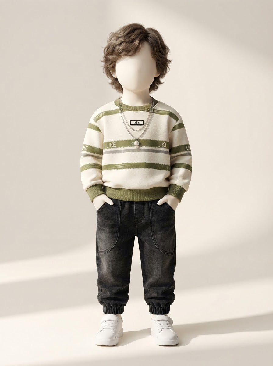Boys Striped Sweatshirt & Jeans Set - 1 to 4 Years