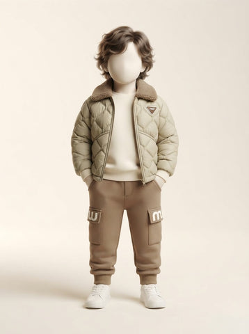 MW134 - Boys Quilted Sherpa Collar Jacket 3-Piece Set - 1 to 4 Years
