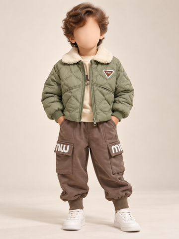 MW134 - Boys Quilted Sherpa Collar Jacket 3-Piece Set - 1 to 4 Years