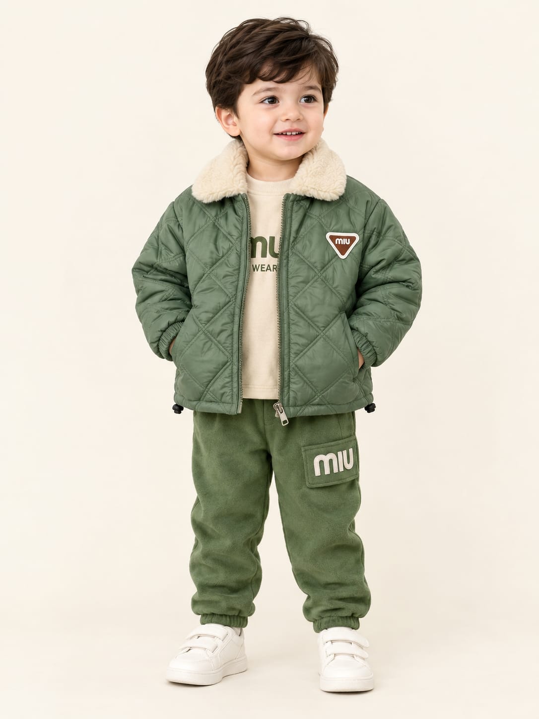 MW134 - Boys Quilted Sherpa Collar Jacket 3-Piece Set - 1 to 4 Years