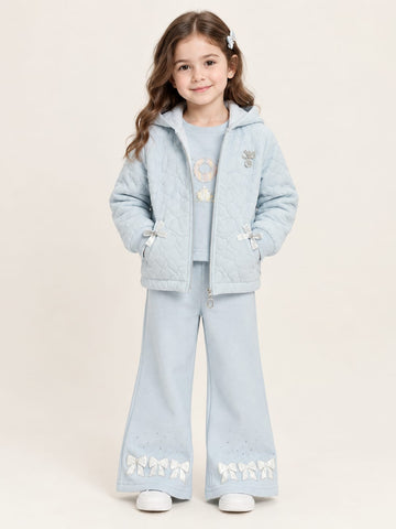 Girls Heart Quilted Vest & Flared Pants 3-Piece Set - 1 to 5 Years