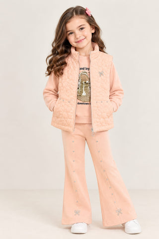 Girls Heart Quilted Vest & Flared Pants 3-Piece Set - 1 to 5 Years