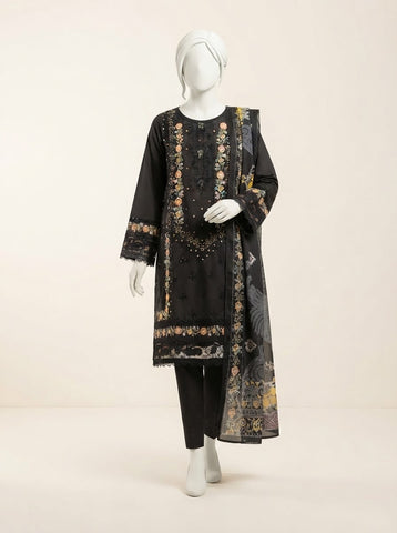 Women Black Embroidered Premium Winter 3PC Suit