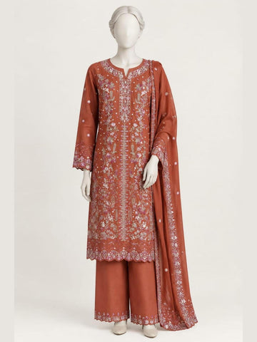 ZW004 - Women Rust Embroidered 3PC Formal Suit (Rust)