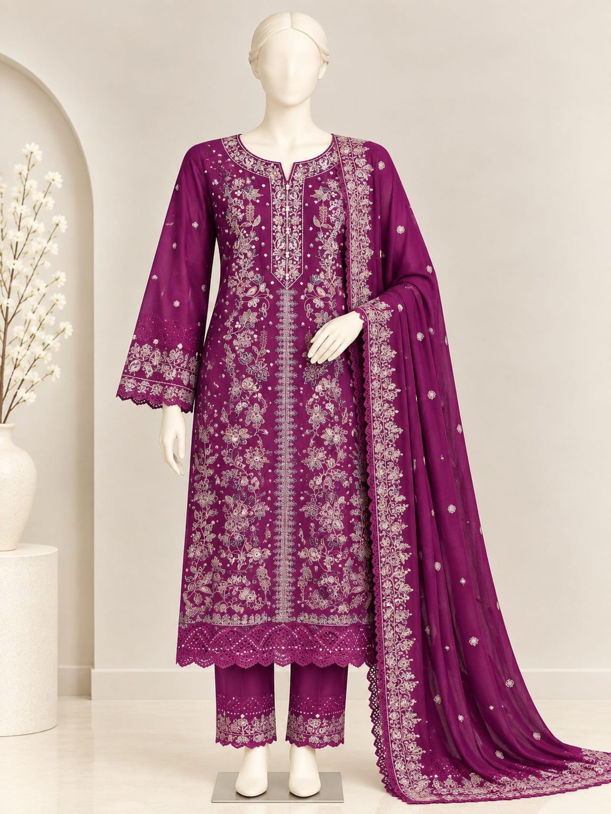 ZW004 - Women levendorEmbroidered 3PC Formal Suit