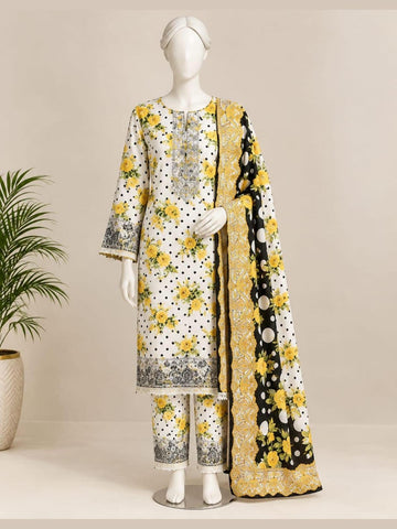 ZW016 - Women Yellow Printed 3PC Casual Suit