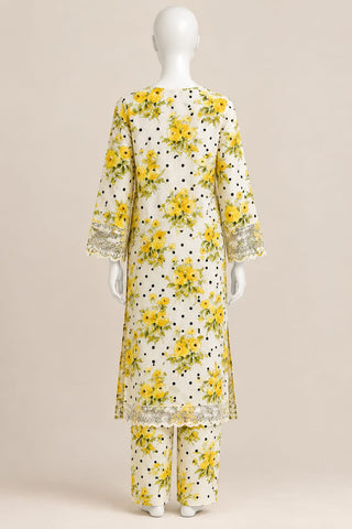 ZW016 - Women Yellow Printed 3PC Casual Suit