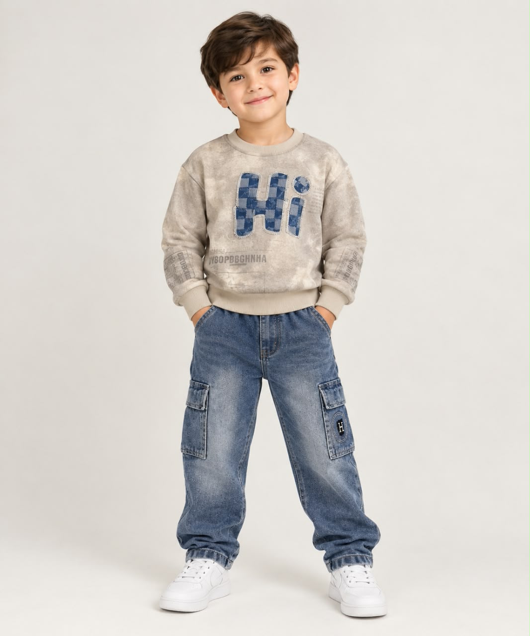 MA738 - Boys Hi Patch Sweatshirt & Cargo Jeans Set - 1 to 4 Years