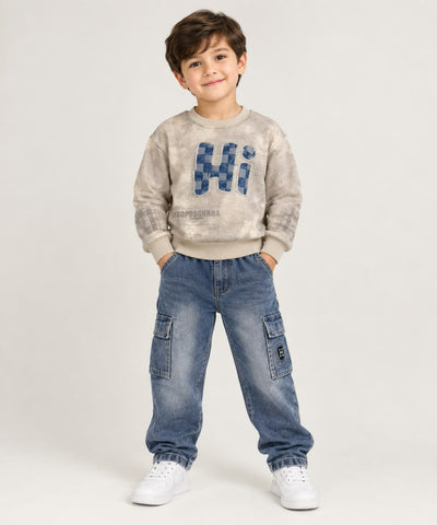 MA738 - Boys Hi Patch Sweatshirt & Cargo Jeans Set - 1 to 4 Years