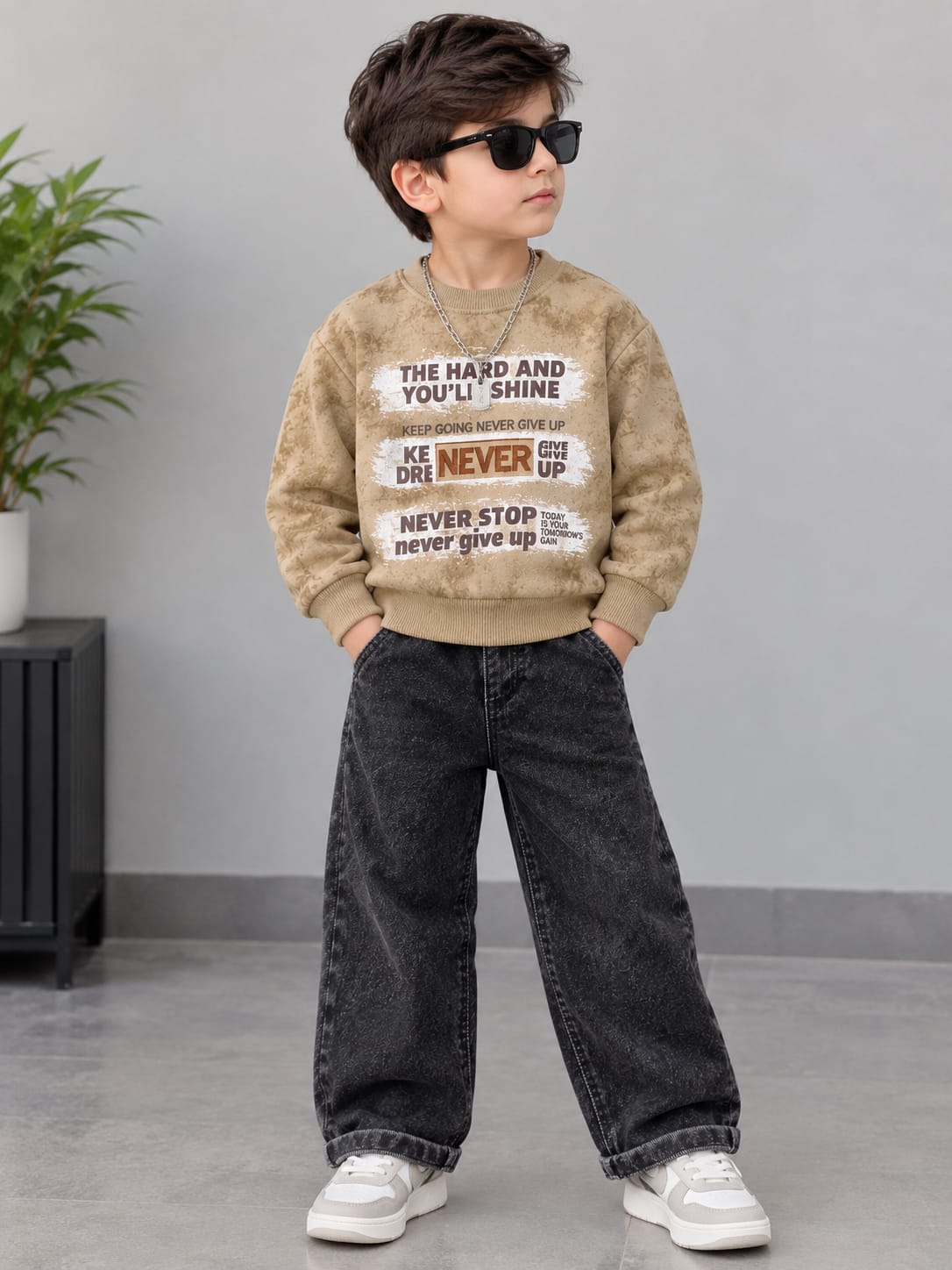 MA252 - Boys Printed Sweatshirt & Wide-Leg Jeans Set - 1 to 5 Years