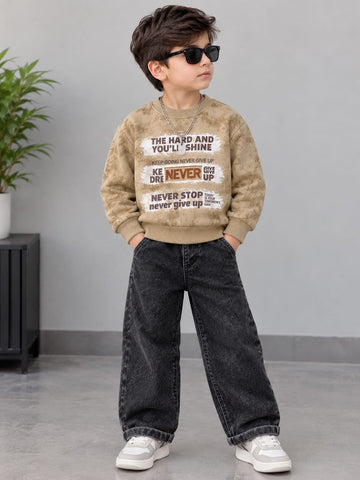 MA252 - Boys Printed Sweatshirt & Wide-Leg Jeans Set - 1 to 5 Years