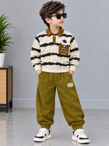 MA281 - Boys Striped Polo Sweatshirt & Pant Set - 1 to 5 Years