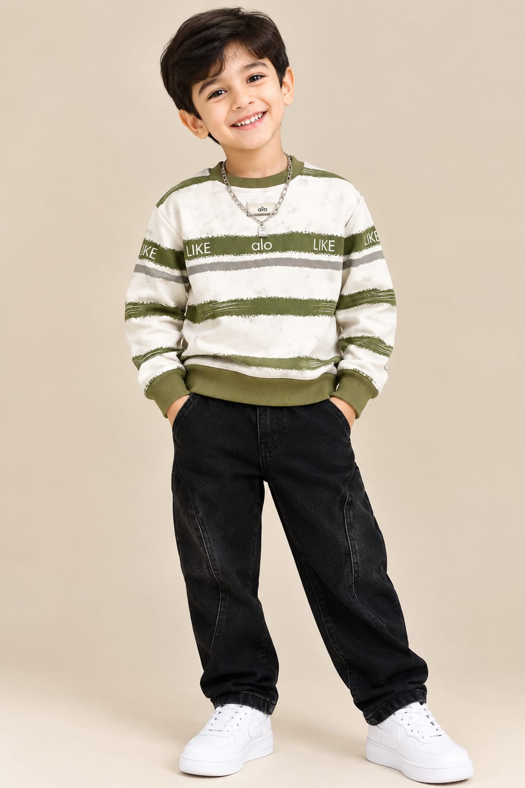 MA744 - Boys Striped Sweatshirt & Jeans Set - 1 to 5 Years