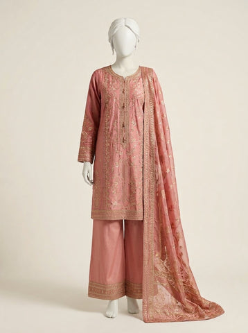 ZW039 - Women Embroidered 3PC Stitched Suit (Pink)
