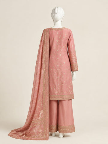 ZW039 - Women Embroidered 3PC Stitched Suit (Pink)