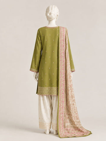 ZW039 - Women Embroidered 3PC Stitched Suit (Red & Olive Green)