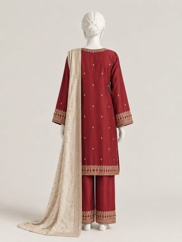 ZW039 - Women Embroidered 3PC Stitched Suit (Red)