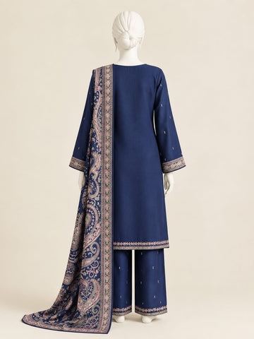 ZW039 - Women Embroidered 3PC Stitched Suit (Navy Blue)
