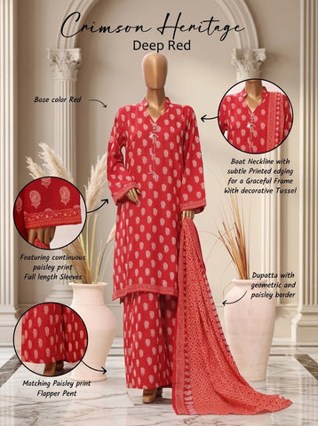 ZW038 - Women Printed 3PC Stitched Suit (Leopard & Deep Red)