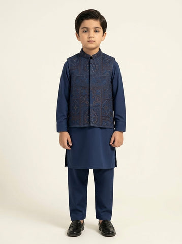 Boys Embroidered Waistcoat Kurta Shalwar 3-Piece Suit - 1 to 12 Years