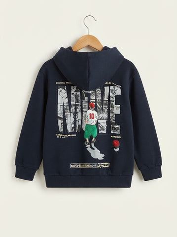 MA785- Kids Graphic Print Fleece Hoodie - 4 to 12 Years