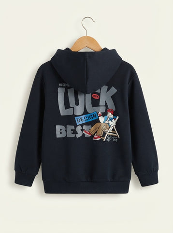 MA785- Kids Graphic Print Fleece Hoodie - 4 to 12 Years