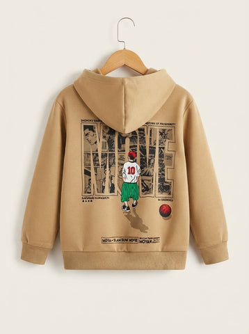 MA785- Kids Graphic Print Fleece Hoodie - 4 to 12 Years