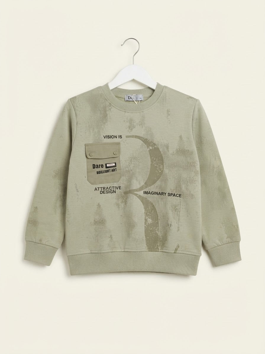 MA738 - Kids Distressed Print Pocket Sweatshirt - 6 to 12 Years