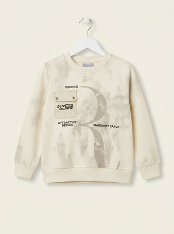 MA738 - Kids Distressed Print Pocket Sweatshirt - 6 to 12 Years