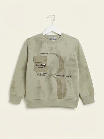 MA738 - Kids Distressed Print Pocket Sweatshirt - 6 to 12 Years