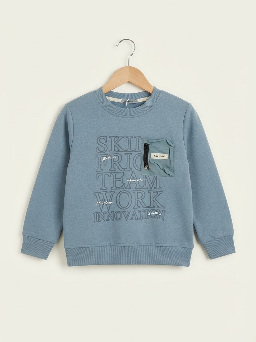 MA738 - Kids Text Print Zipper Pocket Sweatshirt - 6 to 12 Years