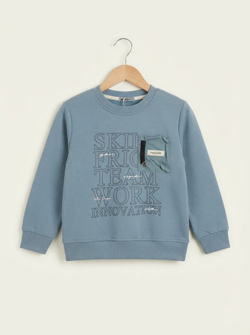 MA738 - Kids Text Print Zipper Pocket Sweatshirt - 6 to 12 Years
