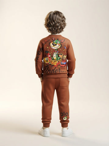 Boys Cartoon Back Print Fleece Sweatshirt Tracksuit 2-Piece Set - 2 to 7 Years