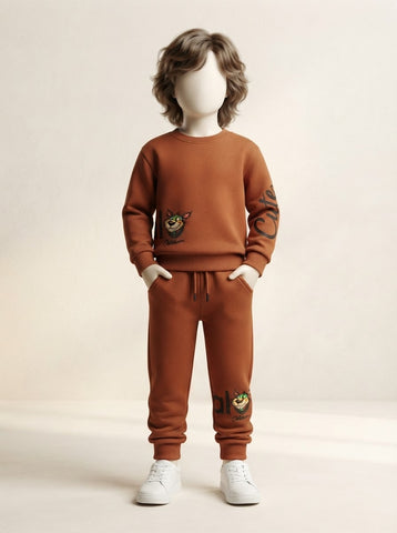 Boys Cartoon Back Print Fleece Sweatshirt Tracksuit 2-Piece Set - 2 to 7 Years